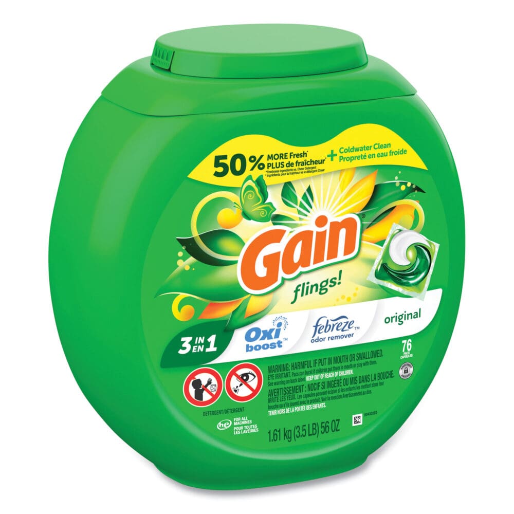 Flings Detergent Pods, Original, 76 Pods/Tub, 4 Tubs/Carton - Image 2