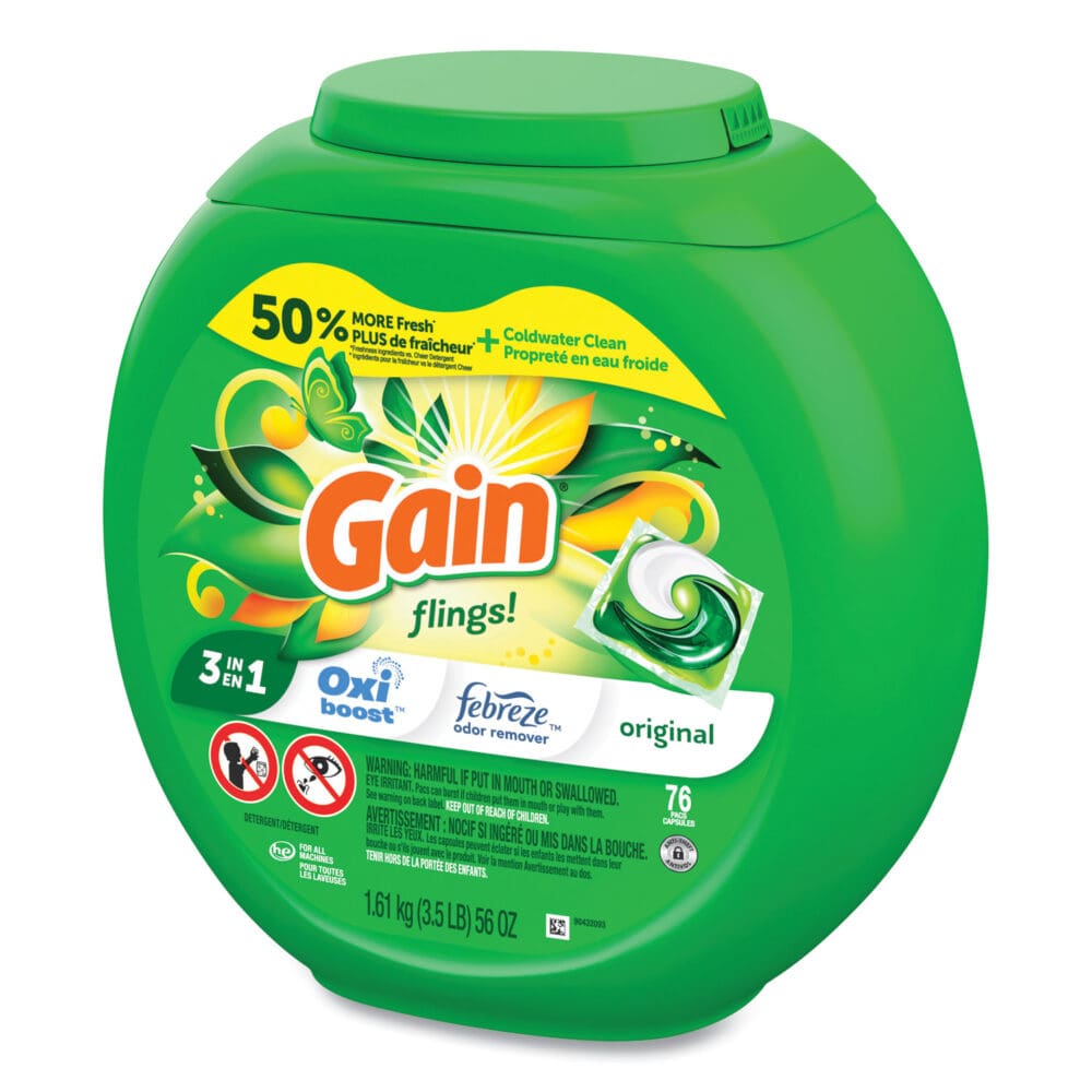 Flings Detergent Pods, Original, 76 Pods/Tub, 4 Tubs/Carton - Image 3