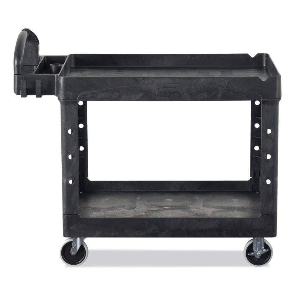 Heavy-Duty Utility Cart with Lipped Shelves, Plastic, 2 Shelves, 500 lb Capacity, 17.13" x 38.5" x 38.88", Black - Image 6