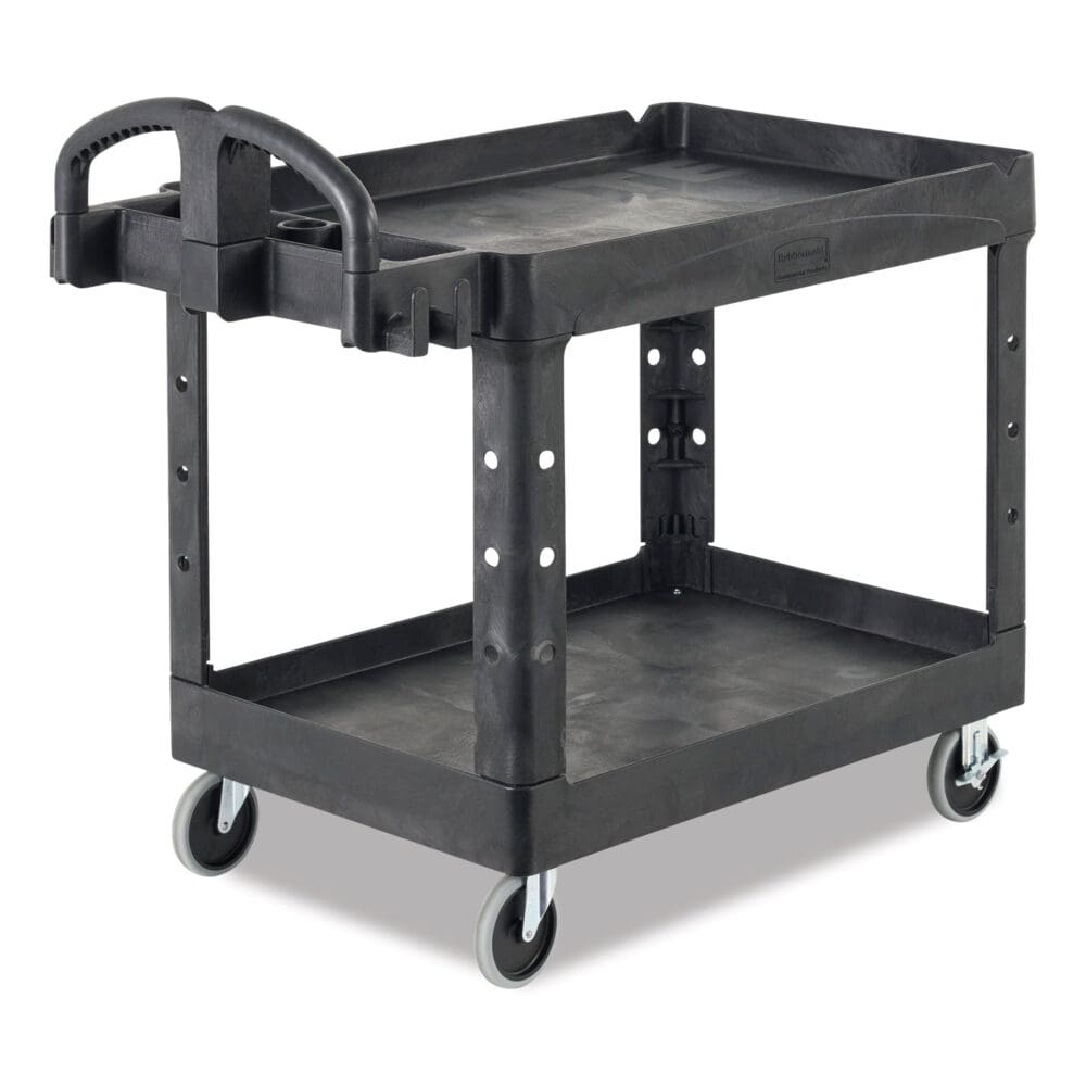 Heavy-Duty Utility Cart with Lipped Shelves, Plastic, 2 Shelves, 500 lb Capacity, 17.13" x 38.5" x 38.88", Black - Image 2