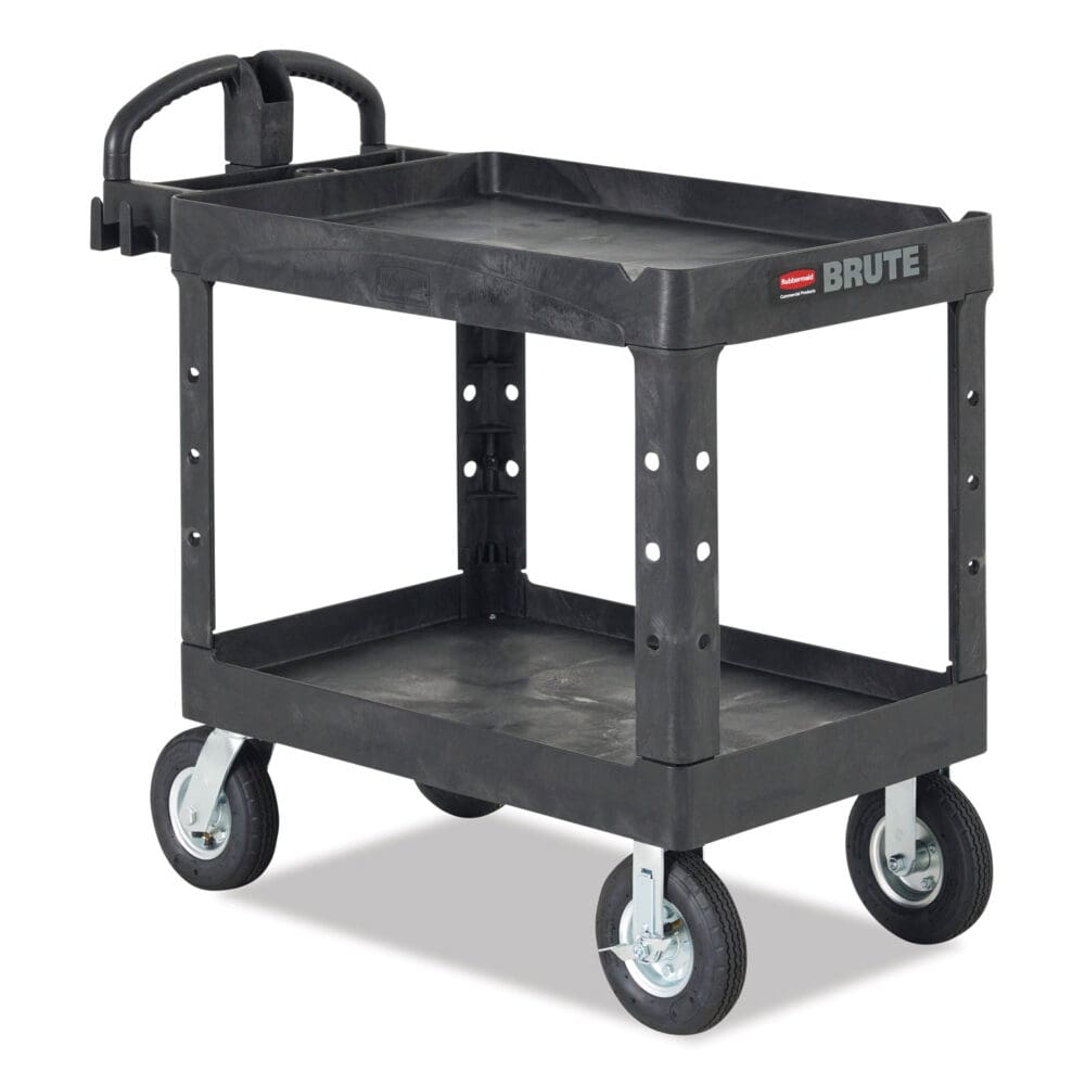 Heavy-Duty Utility Cart with Lipped Shelves, Plastic, 2 Shelves, 500 lb Capacity, 17.13" x 38.5" x 38.88", Black - Image 3