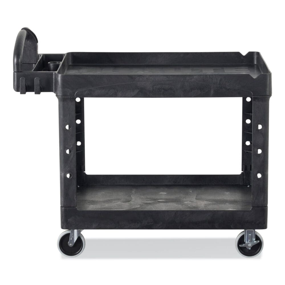Heavy-Duty Utility Cart with Lipped Shelves, Plastic, 2 Shelves, 500 lb Capacity, 25.9" x 45.2" x 32.2", Black - Image 6