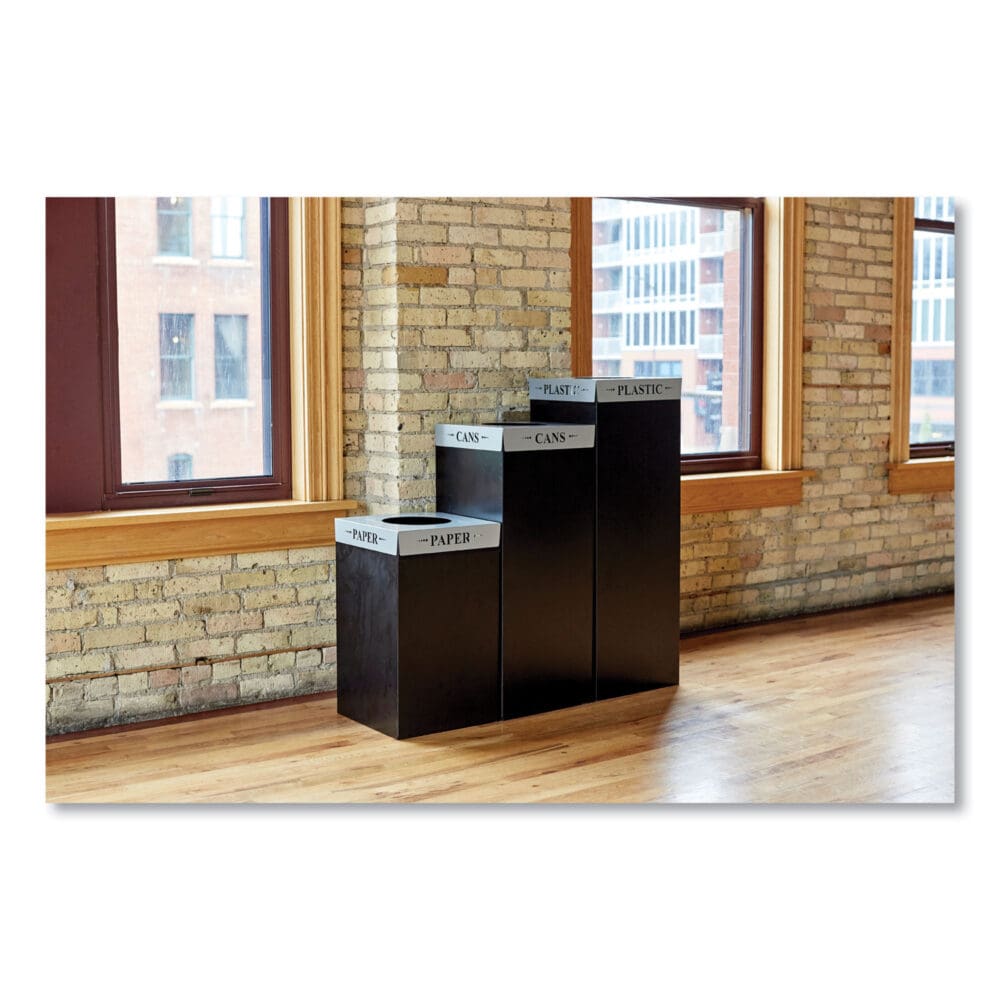 Public Square Recycling Receptacles, Can Recycling, 37 gal, Steel, Black - Image 2