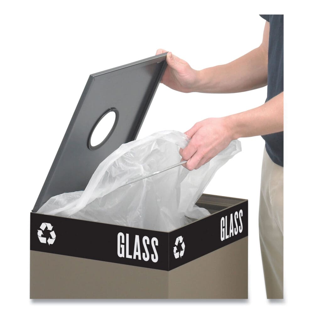 Public Square Recycling Receptacles, Can Recycling, 37 gal, Steel, Black - Image 3