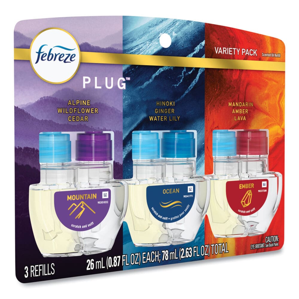 PLUG Air Freshener Refills, 2.63 oz, Alpine Wildflower Cedar/Hinoki Ginger Water Lily/Mandarin Amber Lava, 3/PK, 6 PK/Carton - Image 4