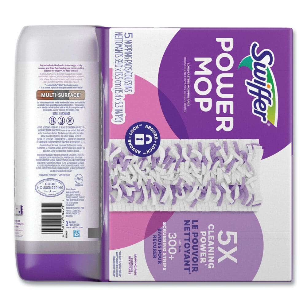 PowerMop Cleaning Solution and Pads Refill Pack, Lavender, 25.3 oz Bottle and 5 Pads per Pack, 4 Packs/Carton - Image 8