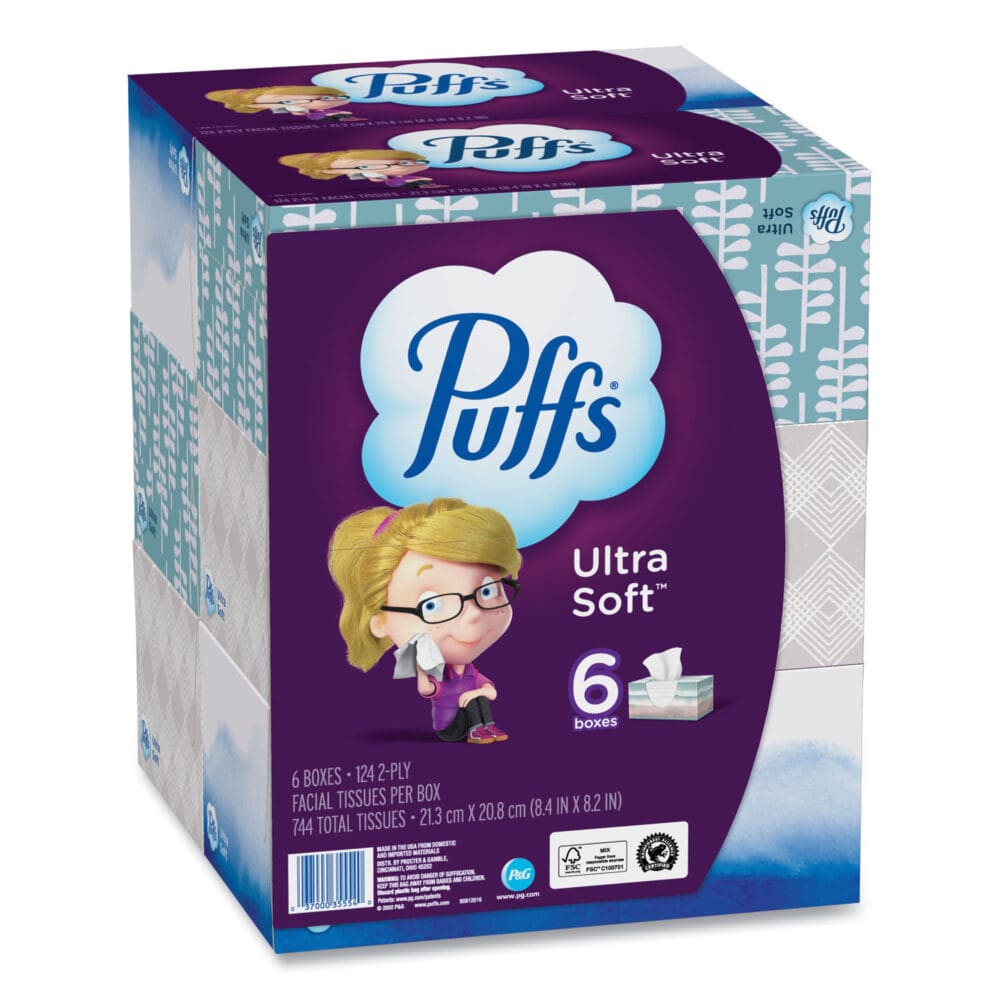 Ultra Soft Facial Tissue, 2-Ply, White, 124 Sheets/Box, 6 Boxes/Pack, 4 Packs/Carton - Image 2