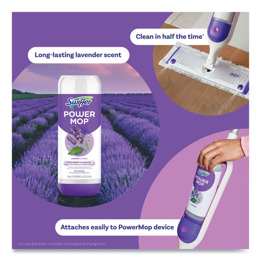 PowerMop Cleaning Solution and Pads Refill Pack, Lavender, 25.3 oz Bottle and 5 Pads per Pack, 4 Packs/Carton - Image 4