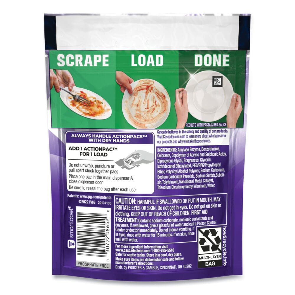 Platinum Plus ActionPacs Dishwasher Detergent Pods, 1.46 oz Bag, 3 Pods/Bag, 30 Bags/Carton - Image 2