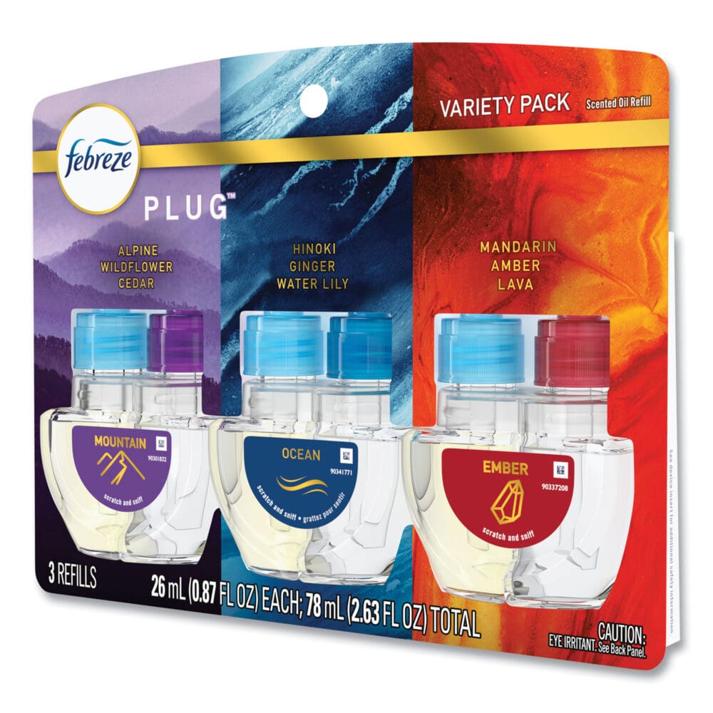 PLUG Air Freshener Refills, 2.63 oz, Alpine Wildflower Cedar/Hinoki Ginger Water Lily/Mandarin Amber Lava, 3/PK, 6 PK/Carton - Image 3
