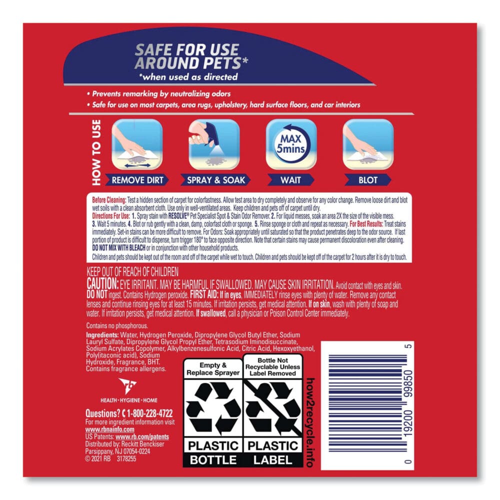 Pet Specialist Stain and Odor Remover, Citrus, 32 oz Trigger Spray Bottle, 12/Carton - Image 4