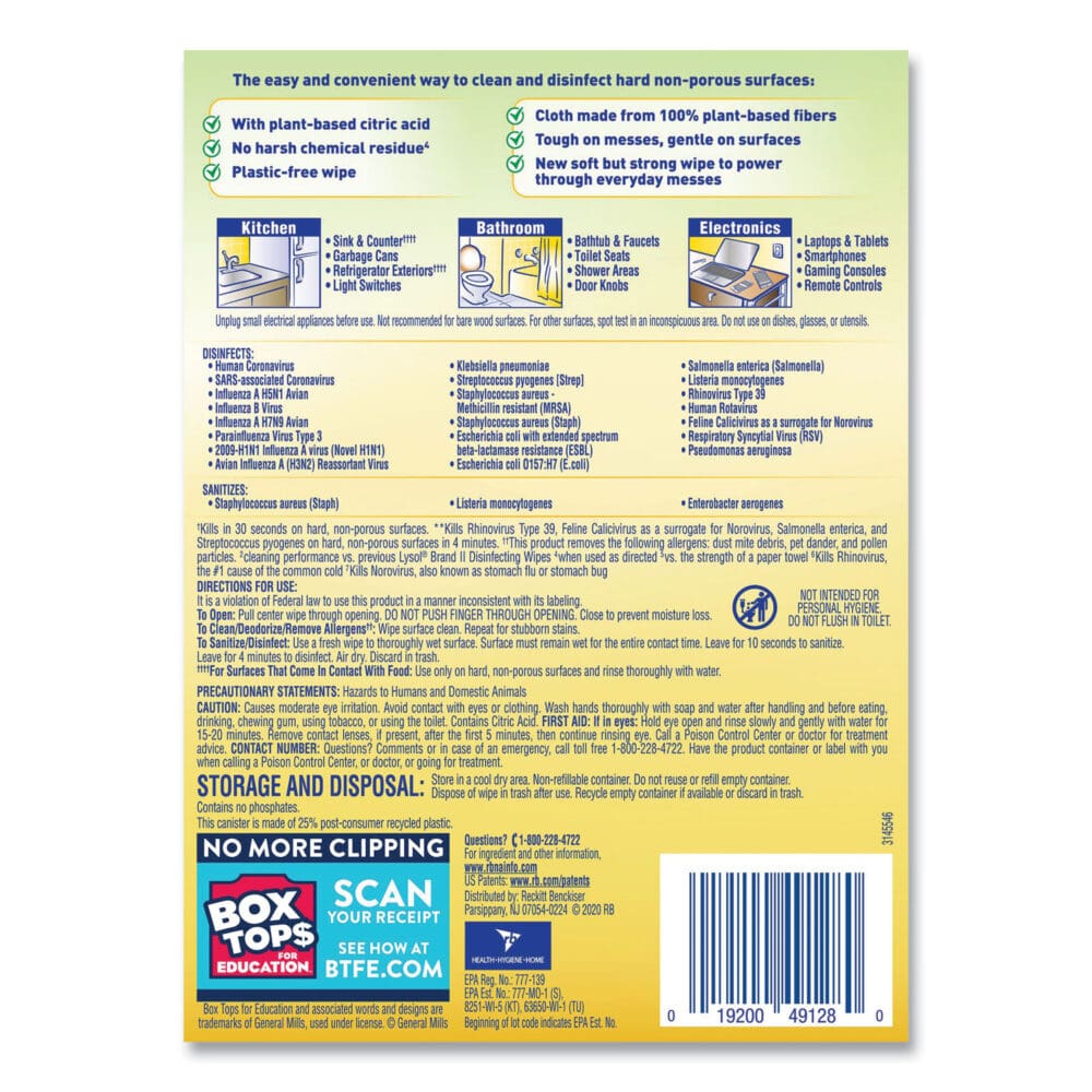 Disinfecting Wipes II Fresh Citrus, 1-Ply, 7 x 7.25, White, 70 Wipes/Canister, 6 Canisters/Carton - Image 4