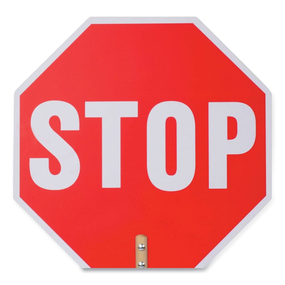 Handheld Stop Sign, 18" Red/White Face, White Graphics - Image 3
