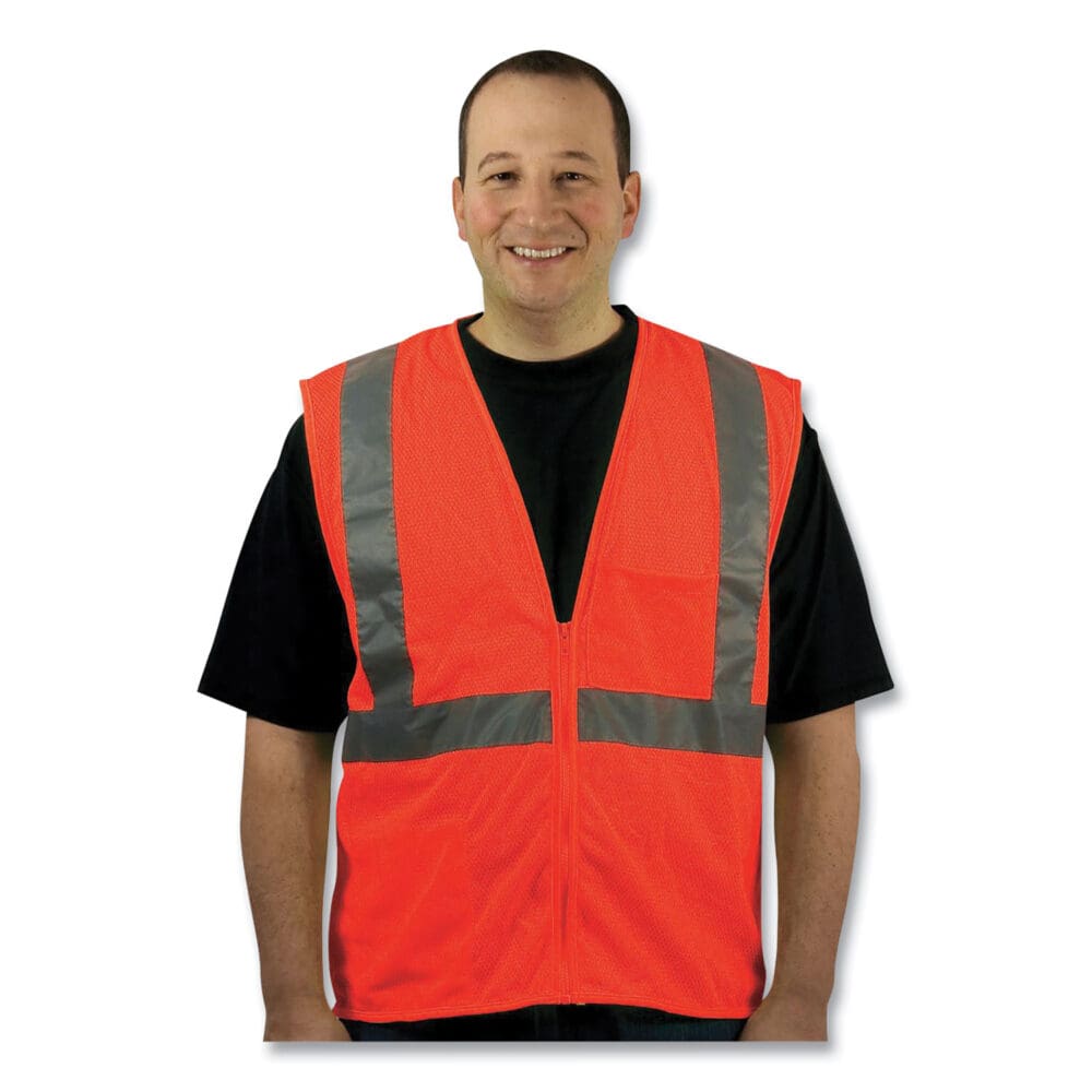 ANSI Class 2 Two-Pocket Zipper Mesh Safety Vest, Polyester Mesh, X-Large, Orange - Image 3
