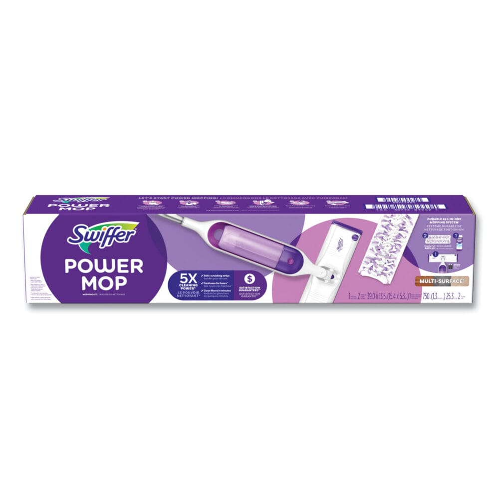 PowerMop Starter Kit, 15.4 x 5.3 White/Purple Cloth Head, 26" Silver Aluminum Handle - Image 2