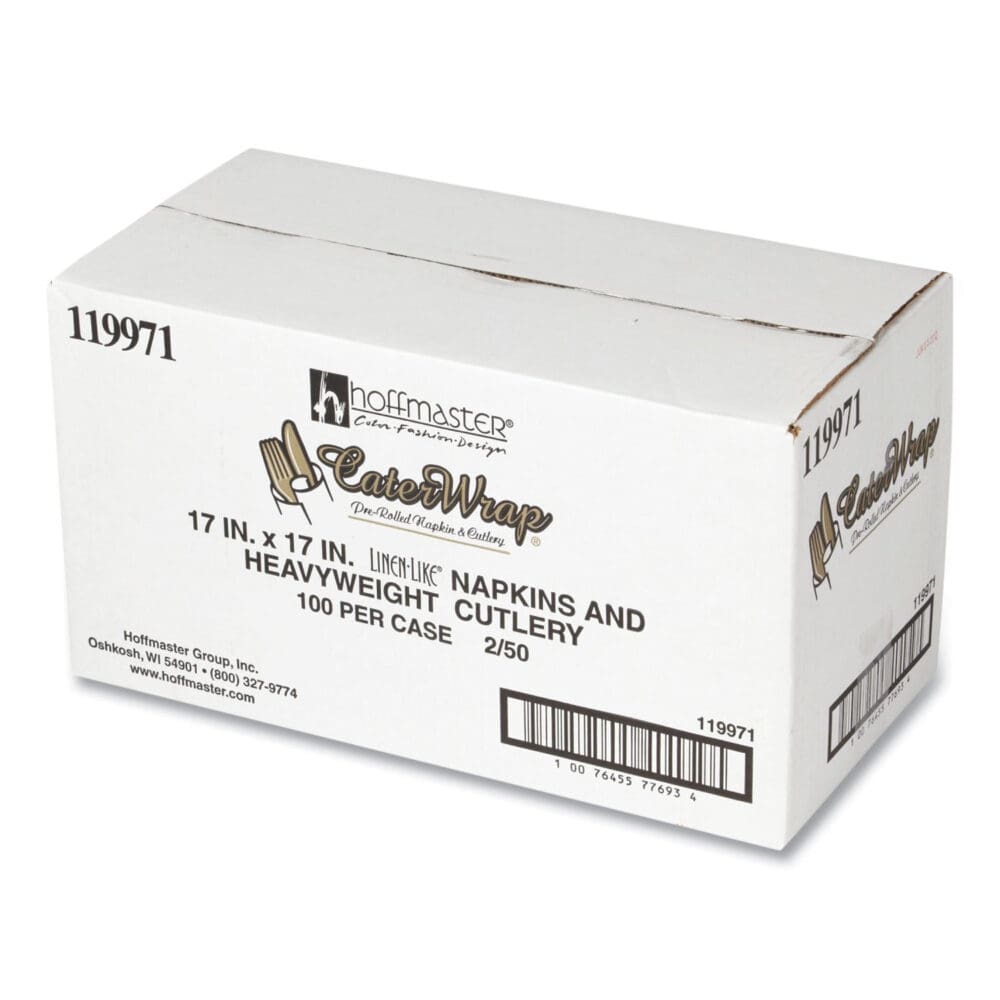CaterWrap Heavyweight Cutlery Combo, Fork/Spoon/Knife/Napkin, Black, 100/Carton - Image 2