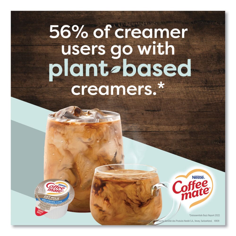 Plant-Based Oat Milk Liquid Creamers, Natural Vanilla, 0.38 oz Mini Cups, 50/Box, 4 Boxes/Carton - Image 7