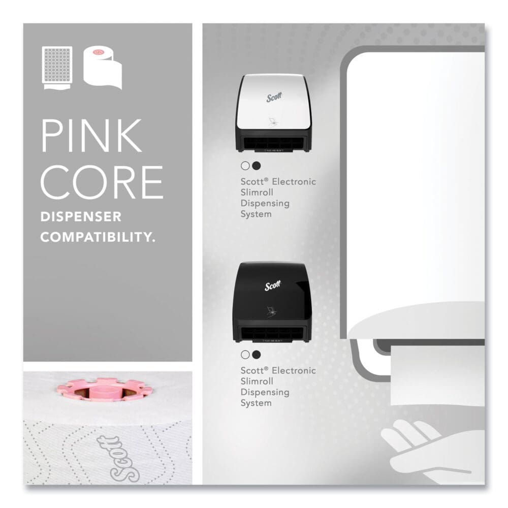 Slimroll Towels, 1-Ply, 8" x 580 ft, White/Pink Core, Traditional Business, 6 Rolls/Carton - Image 6