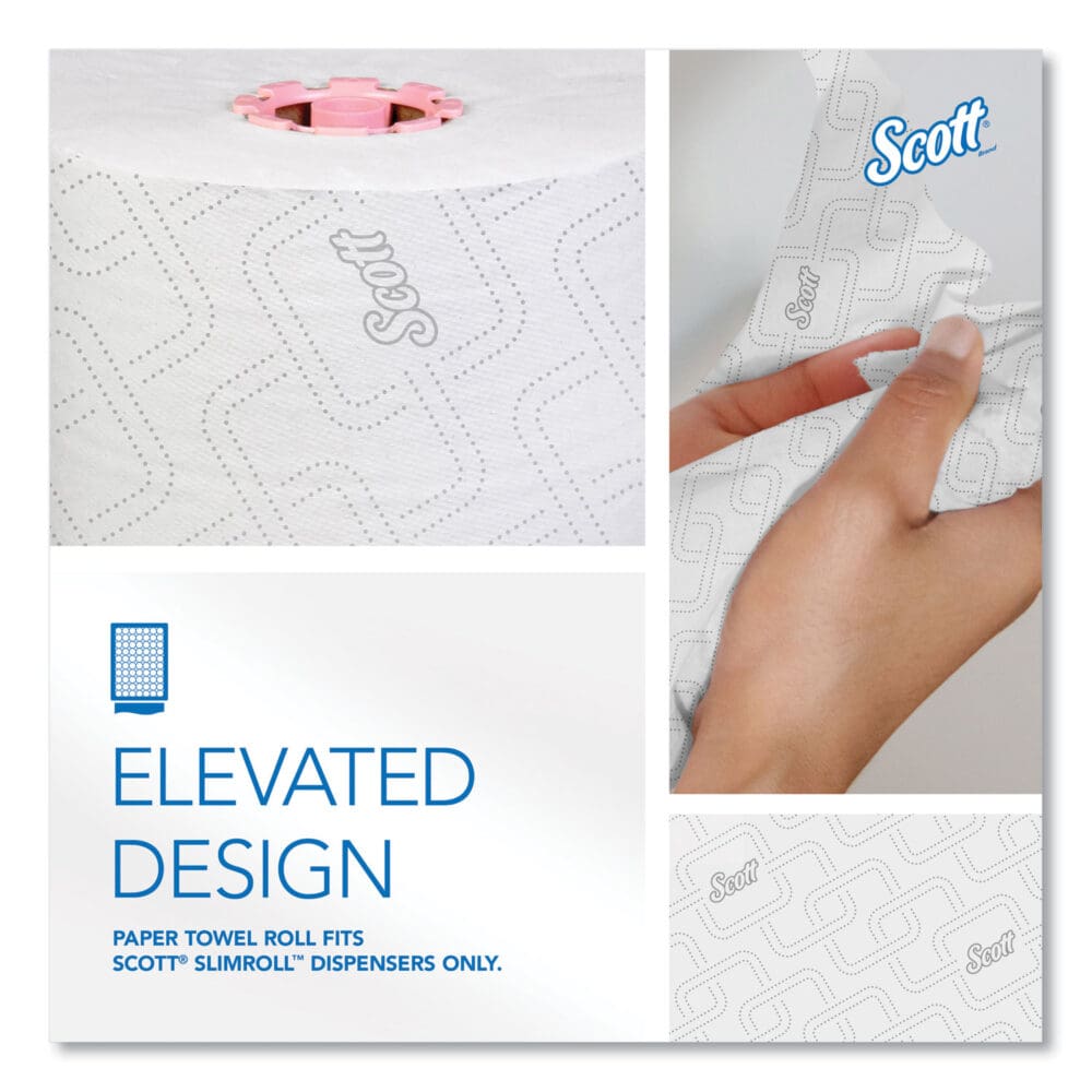 Slimroll Towels, 1-Ply, 8" x 580 ft, White/Pink Core, Traditional Business, 6 Rolls/Carton - Image 3
