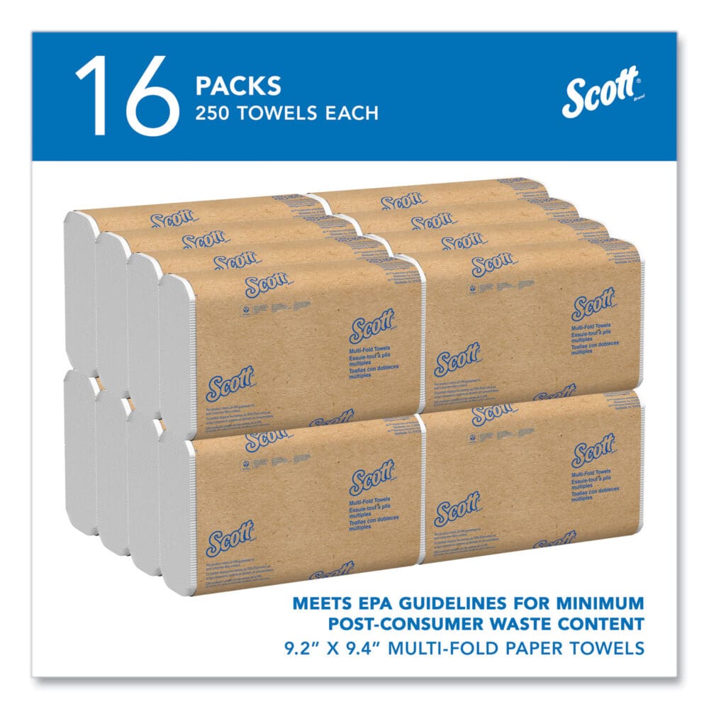 Essential Multi-Fold Towels, Absorbency Pockets, 1-Ply, 9.2 x 9.4, White, 250/Packs, 16 Packs/Carton - Image 11