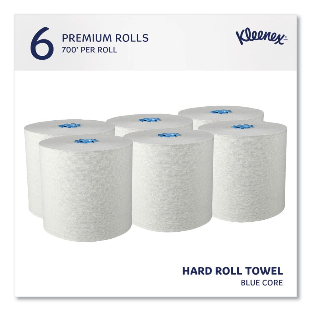 Hard Roll Paper Towels with Premium Absorbency Pockets with Colored Core, Blue Core, 1-Ply, 7.5" x 700 ft, White, 6 Rolls/CT - Image 11