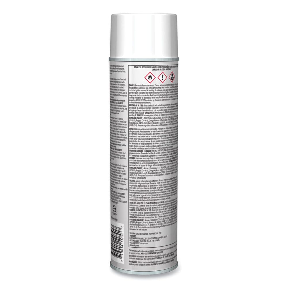 Stainless Steel Polish and Cleaner, Lemon Scent, 15 oz Aerosol Spray, Dozen - Image 2