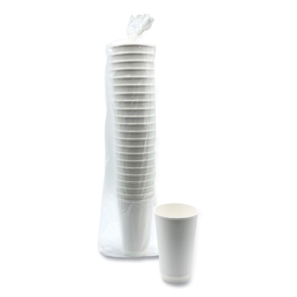 Paper Hot Cups, Double-Walled, 16 oz, White, 500/Carton - Image 4