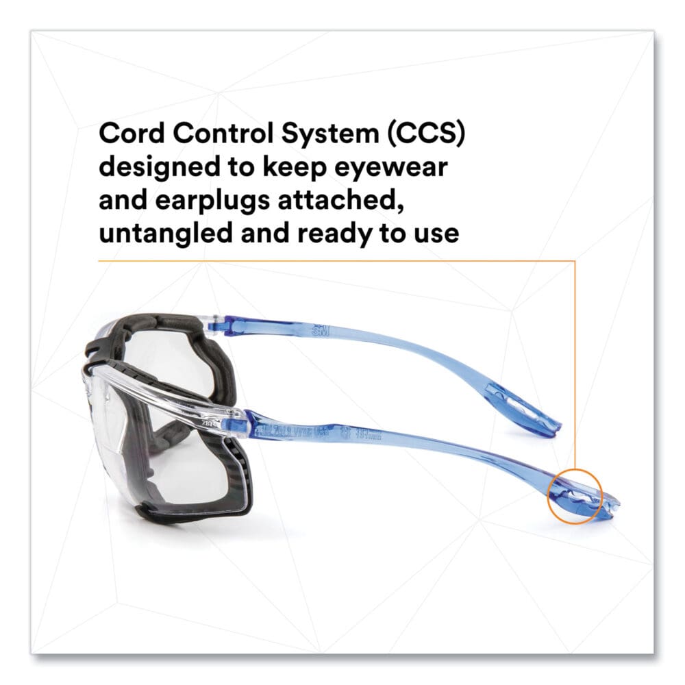 CCS Protective Eyewear with Foam Gasket, Blue Plastic Frame, Clear Polycarbonate Lens - Image 2