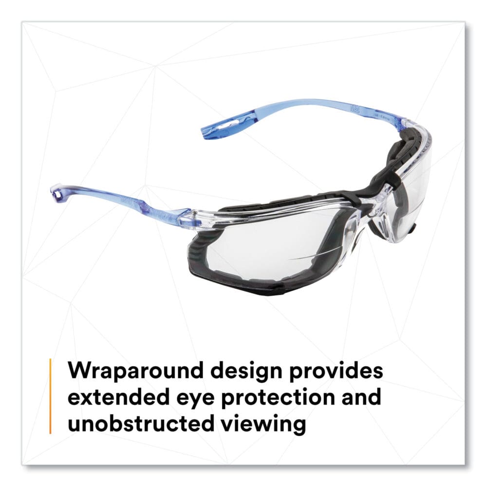 CCS Protective Eyewear with Foam Gasket, Blue Plastic Frame, Clear Polycarbonate Lens - Image 3