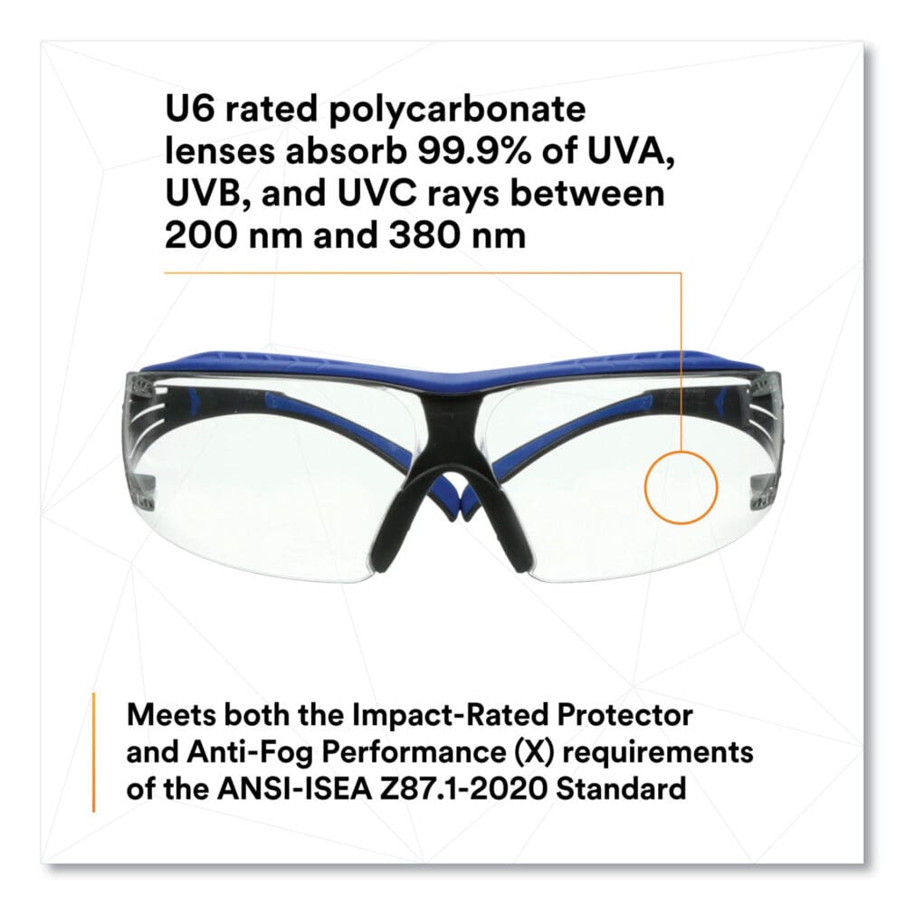 SecureFit Protective Eyewear, 400 Series, Blue/Gray Plastic Frame, Clear Polycarbonate Lens - Image 4