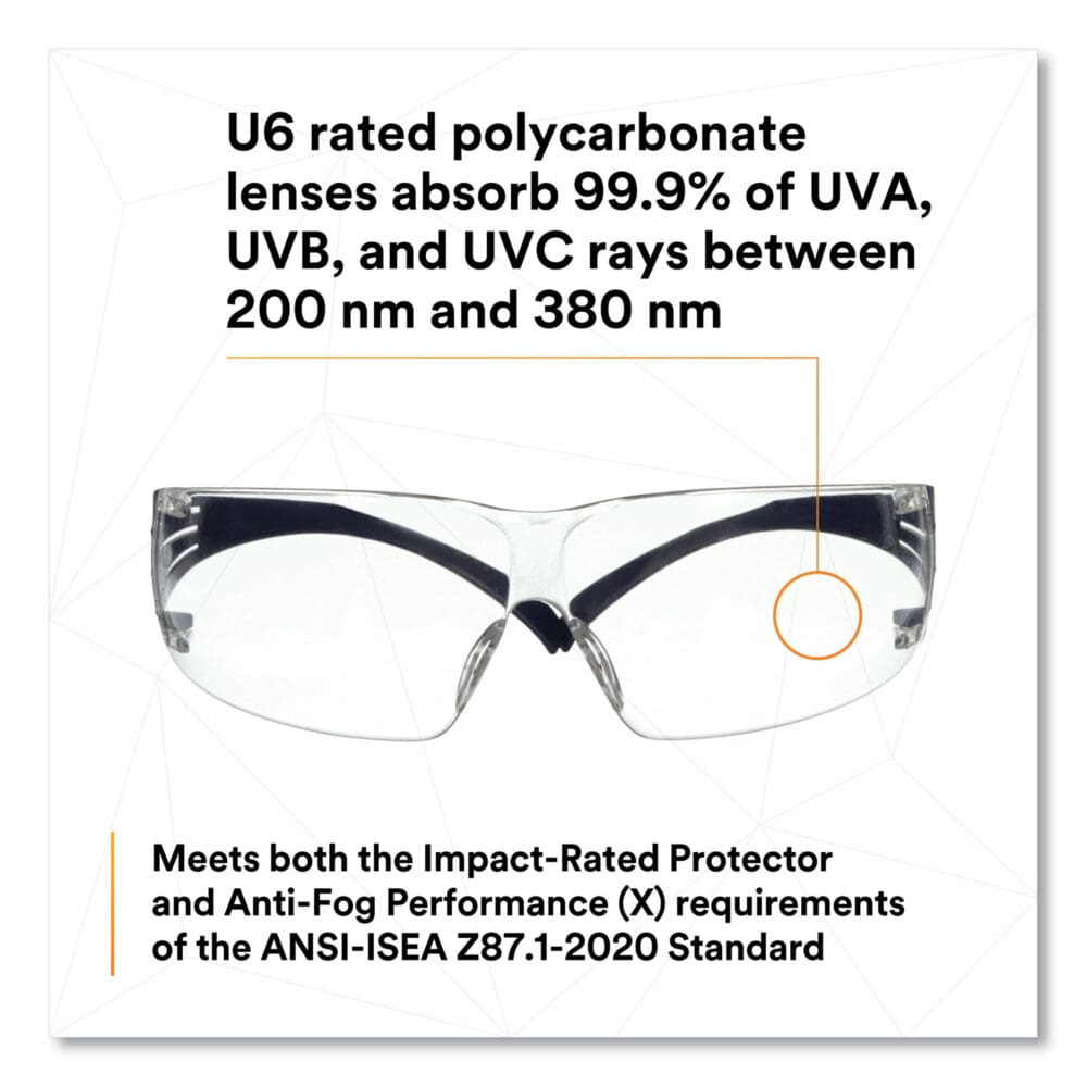 SecureFit Protective Eyewear, 200 Series, Dark Blue Plastic Frame, Clear Polycarbonate Lens - Image 4