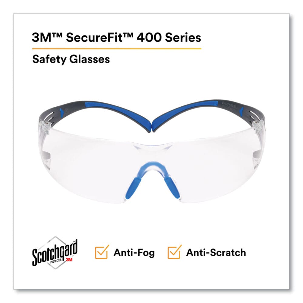 SecureFit Protective Eyewear, 400 Series, Black/Blue Plastic Frame, Clear Polycarbonate Lens - Image 2