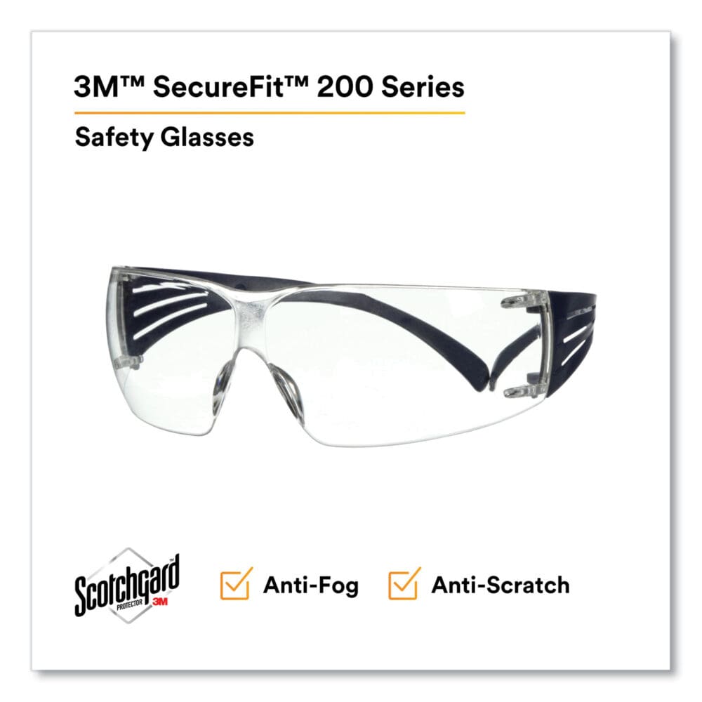 SecureFit Protective Eyewear, 200 Series, Dark Blue Plastic Frame, Clear Polycarbonate Lens - Image 3