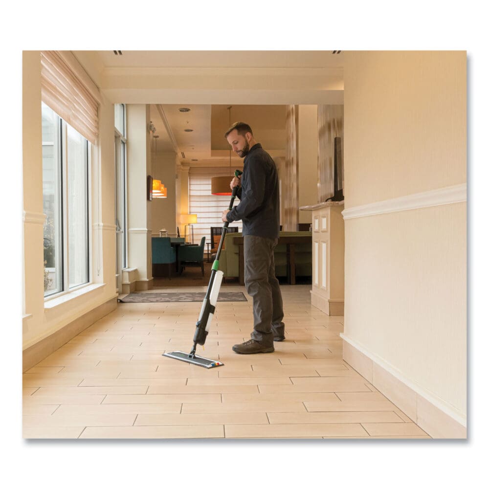 Excella Floor Cleaning Kit, 20" Gray Microfiber Head, 48" to 65" Black/Green Handle - Image 2