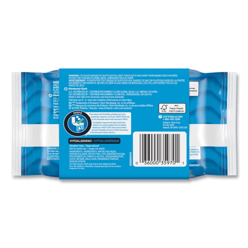 Fresh Care Flushable Cleansing Cloths, 1-Ply, 3.73 x 5.5, White, 84/Pack - Image 3