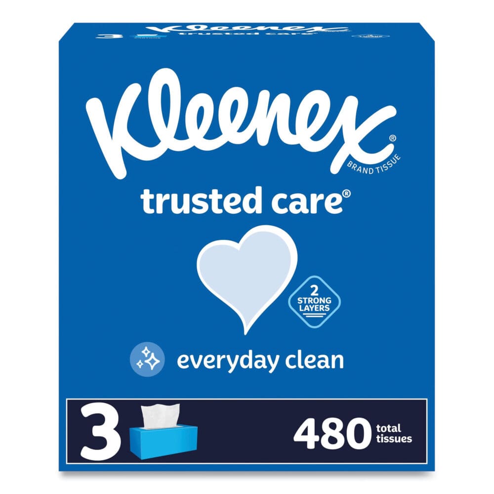 Trusted Care Facial Tissue, 2-Ply, White, 160 Sheets/Box, 3 Boxes/Pack, 12 Packs/Carton - Image 7