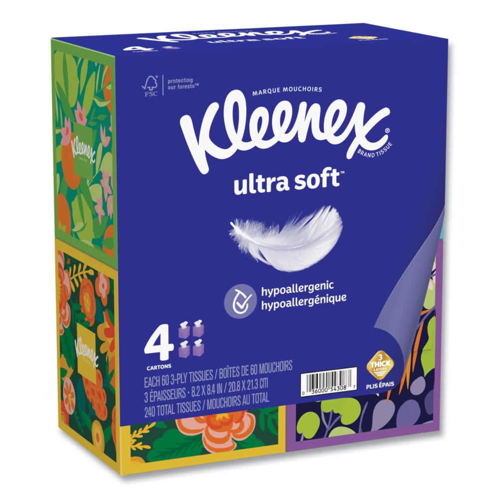 Ultra Soft Facial Tissue, 3-Ply, White, 60 Sheets/Box, 4 Boxes/Pack, 3 Packs/Carton - Image 9