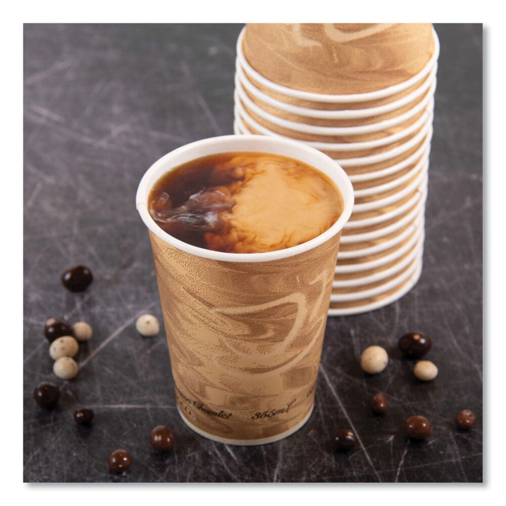 Mistique Polycoated Hot Paper Cups, 12 oz, Printed, Brown, 50/Sleeve, 20 Sleeves/Carton - Image 4