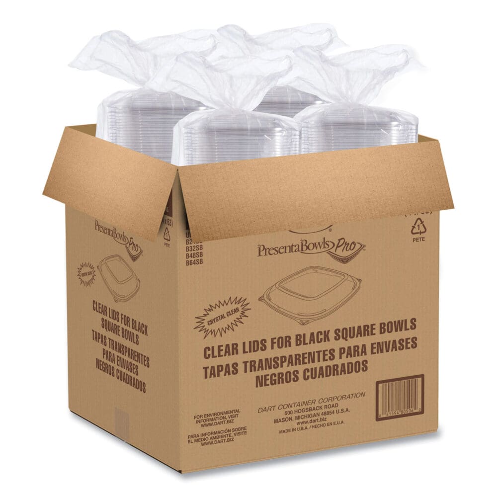 PresentaBowls Pro Clear Square Lids for 24-32 oz Bowls, 8.5 x 8.5 x 0.5, Clear, Plastic, 63/Bag, 4 Bags/Carton - Image 4