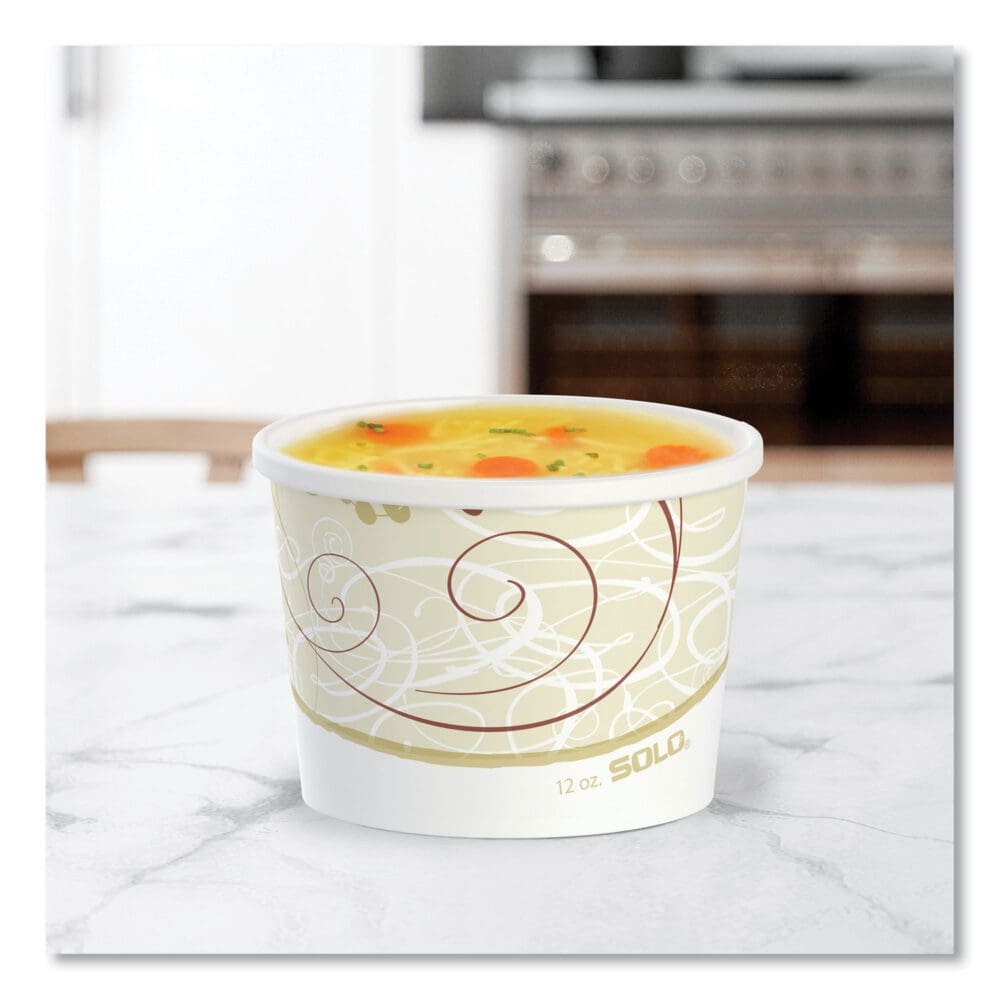 Double Poly Paper Food Containers, 12 oz, 3.6 Diameter x 3.3 h, Symphony Design, 25/Pack, 20 Packs/Carton - Image 4