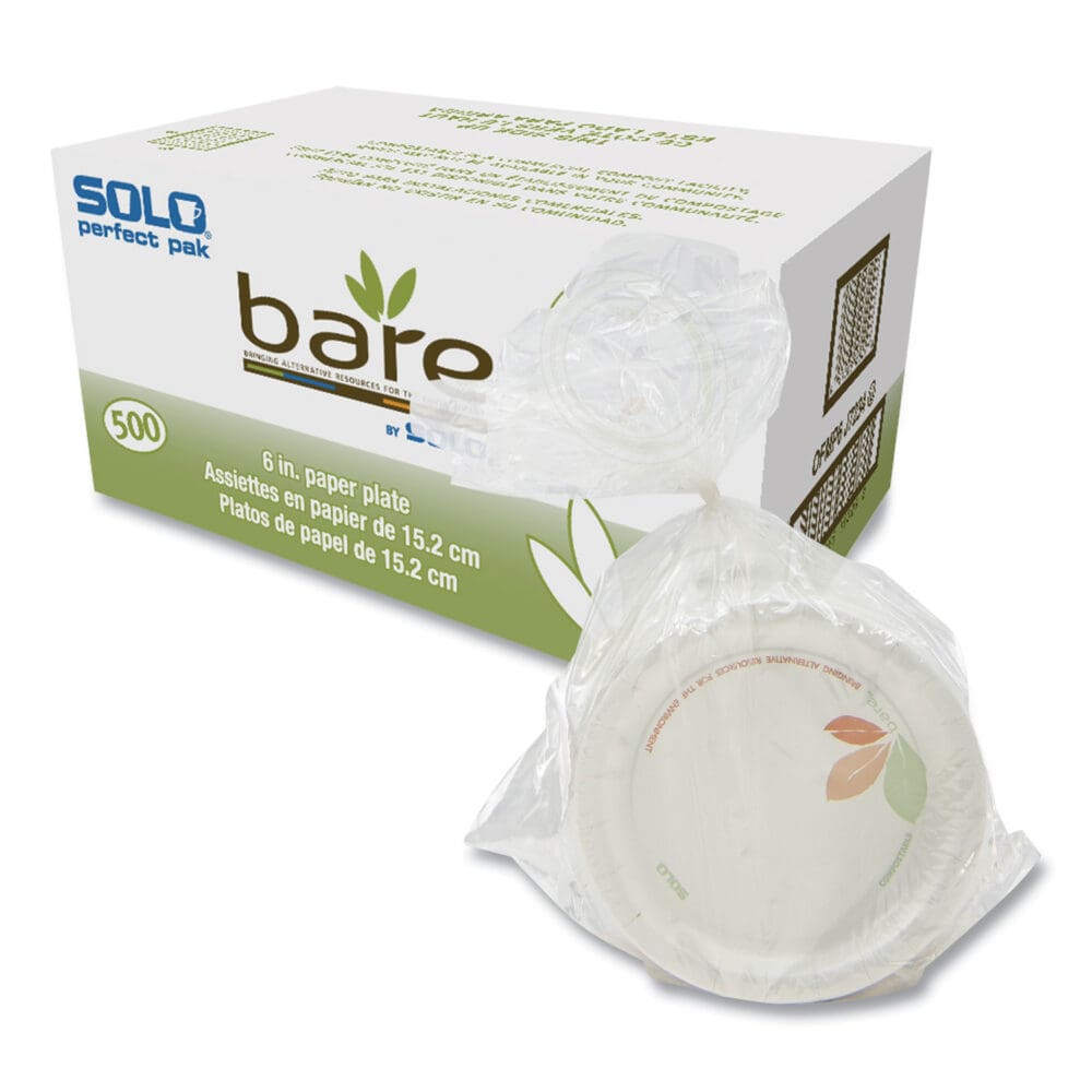 Bare Eco-Forward Paper Dinnerware Perfect Pak, ProPlanet Seal, Plate, 6" dia, Green/Tan, 125/Pack, 4 Packs/Carton - Image 6