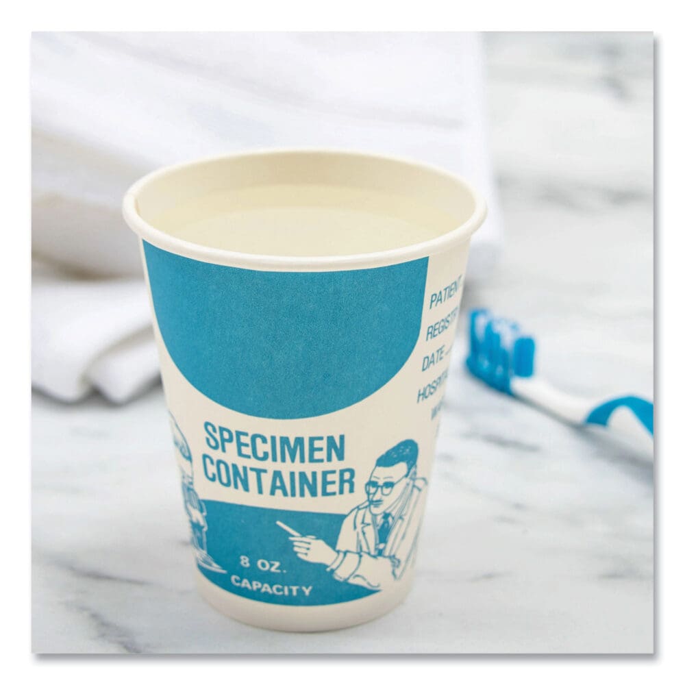 Paper Specimen Cups, 8 oz, Blue/White, 50/Sleeve, 20 Sleeves/Carton - Image 3