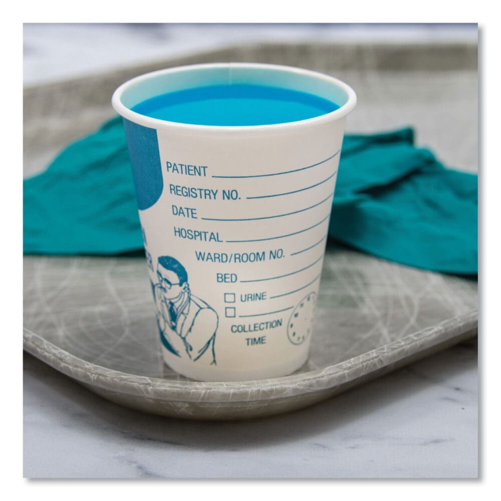 Paper Specimen Cups, 8 oz, Blue/White, 50/Sleeve, 20 Sleeves/Carton - Image 4