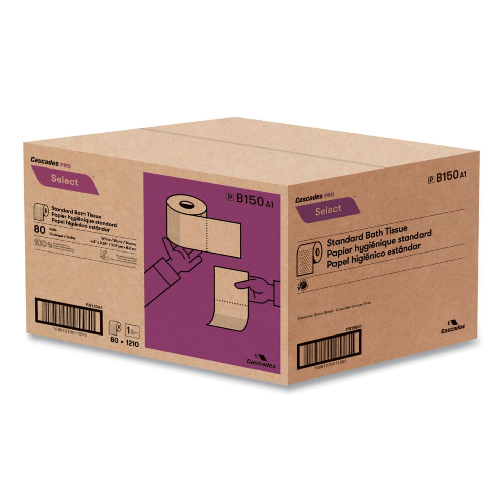 Select Standard Bath Tissue, 1-Ply, White, 1,210/Roll, 80 Rolls/Carton - Image 2