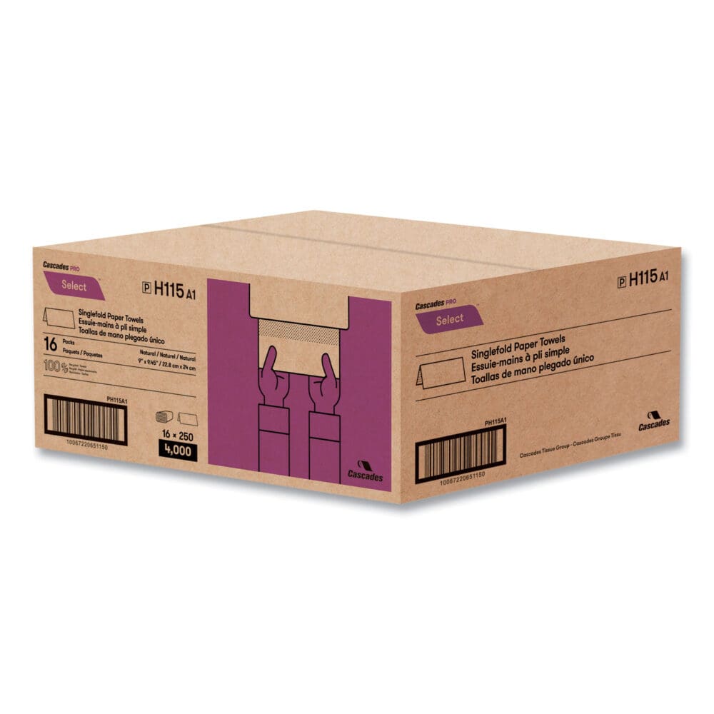 Select Folded Paper Towels, Single-Fold, 1-Ply, 9 x 9.45, Natural, 250/Pack, 16 Packs/Carton - Image 2