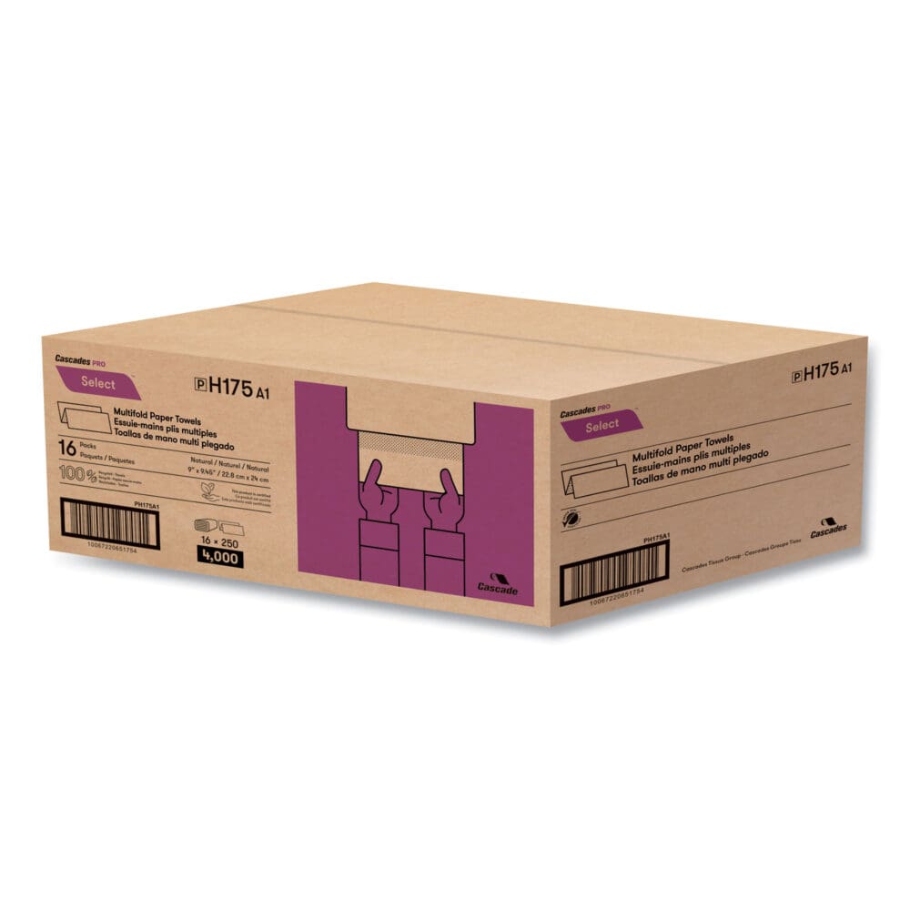 Select Folded Towels, Multifold, 1-Ply, 9 x 9.45, Natural, 250/Pack, 16 Packs/Carton - Image 4