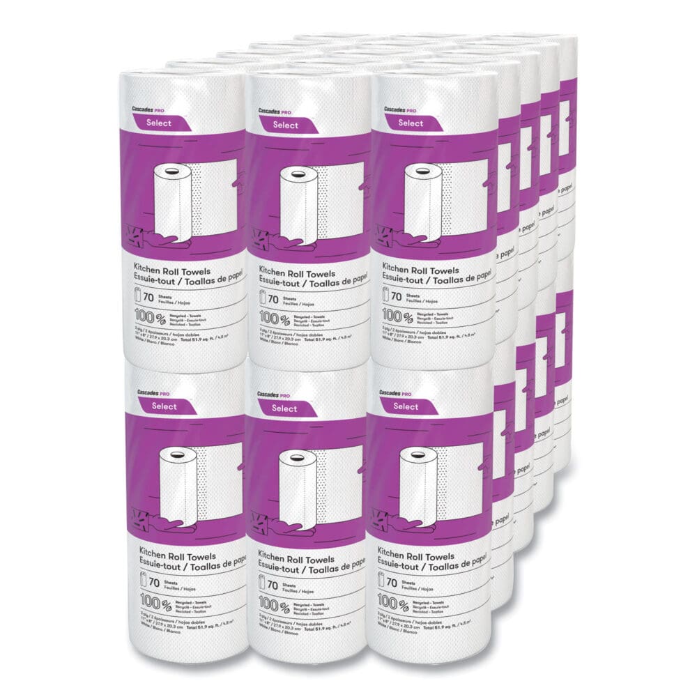 Select Perforated Kitchen Roll Towels, 2-Ply, 8 x 11, White, 70/Roll, 30 Rolls/Carton - Image 3