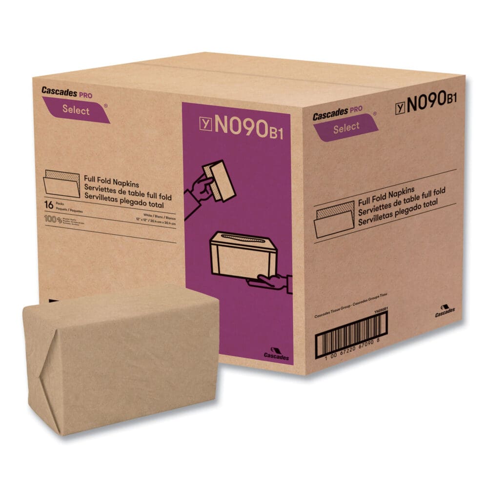 Select Full Fold II Napkins, 1-Ply, 12 x 12, White, 375/Pack, 24/Carton - Image 2