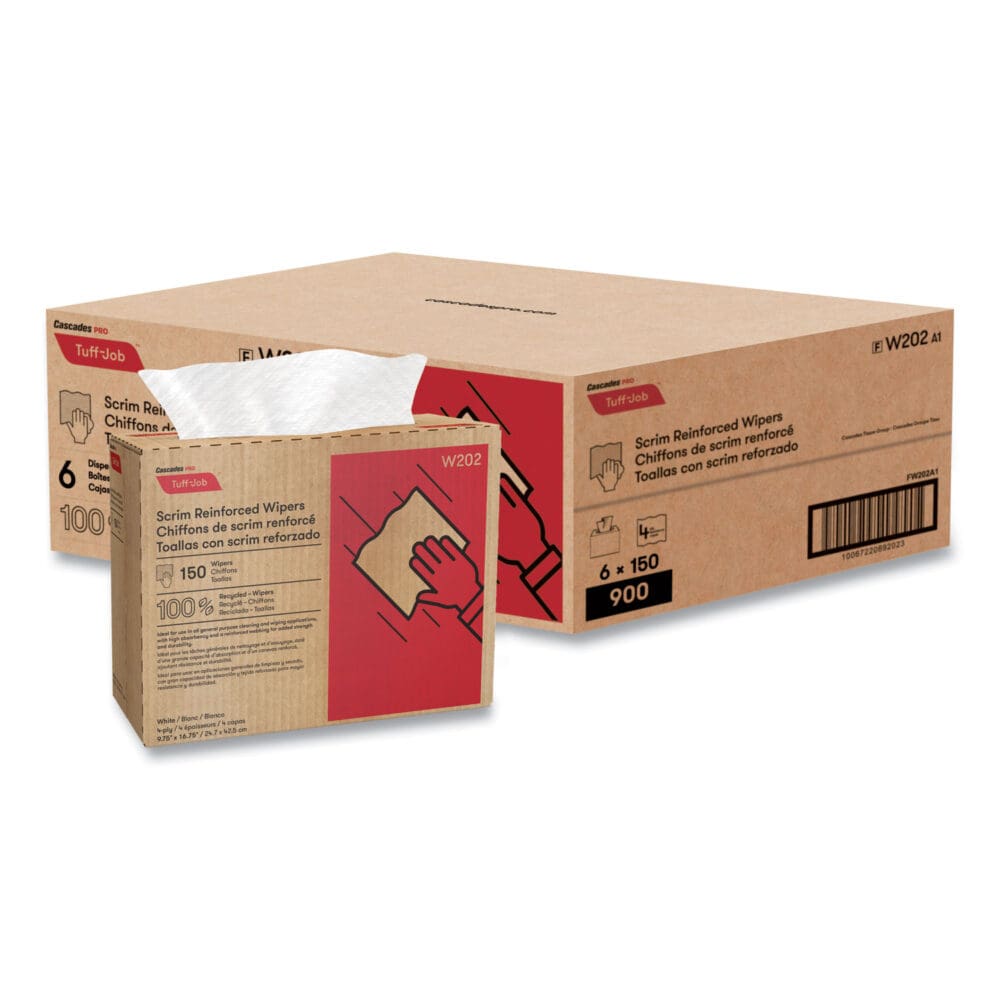 Tuff-Job Scrim Reinforced Wipers, 4-Ply, 9.75 x 16.75, White, 150/Box, 6 Box/Carton - Image 3