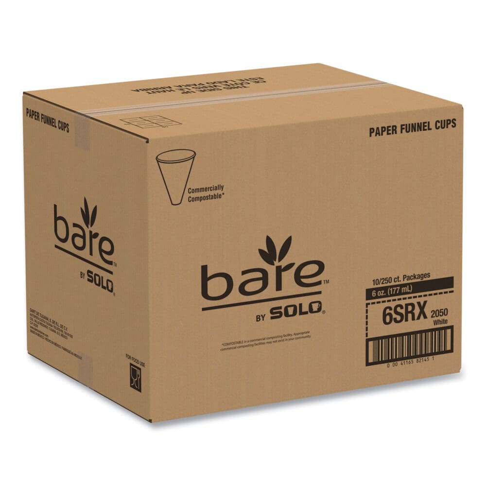 Bare Eco-Forward Treated Paper Funnel Cups, ProPlanet Seal, 6 oz, 250/Bag, 10/Carton - Image 2